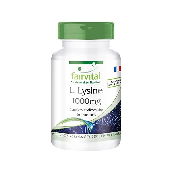 Fairvital | Lysine HAUTEMENT DOSÉ - 1000mg - HAUTE DOSAGE - 90 Comprimés - Chlorhydrate de lysine