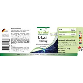 Fairvital | L-Lysine 500 mg - Dose élevée - Chlorhydrate de L-lysine - 100 gélules