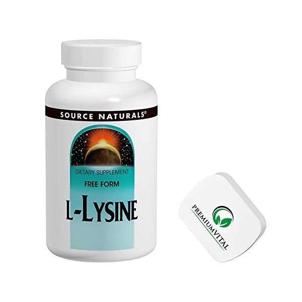 PremiumVital, Source Naturals, L-Lysine, 1.000mg, 100 Comprimés végétaliens, avec Pilulier Pratique, Testé en Laboratoire, Ac