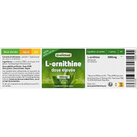 Greenfood L-ornithine, 500 mg, dose élevée, 120 gélules - acide aminé important. Produit par fermentation naturelle. SANS add