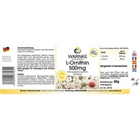 L-Ornithine Capsules - 500mg - végétalien - 100 Capsules | Warnke Vitalstoffe