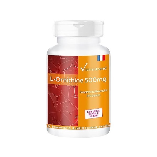 L-Ornithine 500mg - 240 gélules - végétalien - dosage élevé | Vitamintrend®