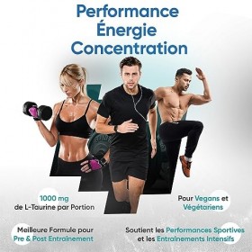 L-Taurine 1000mg par portion - 180 Gélules, Complément Alimentaire à la Taurine - Acide Aminé Actif 2-aminoéthanesulfonique 
