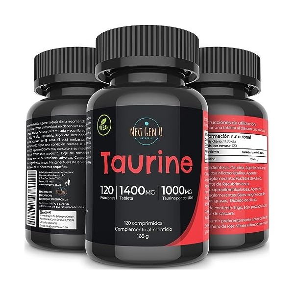 Taurine 1000 mg Complément Alimentaire 120 Caplets Végétaliens, Complément de Santé Diététique Aide à Promouvoir les Fonction