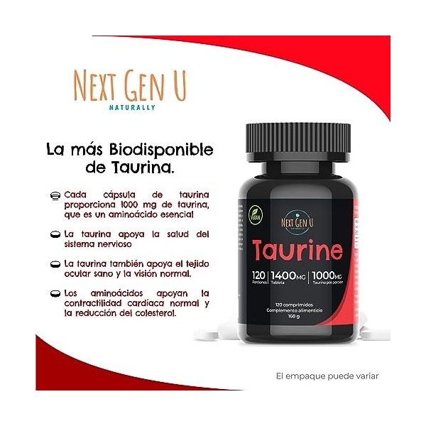 Taurine 1000 mg Complément Alimentaire 120 Caplets Végétaliens, Complément de Santé Diététique Aide à Promouvoir les Fonction