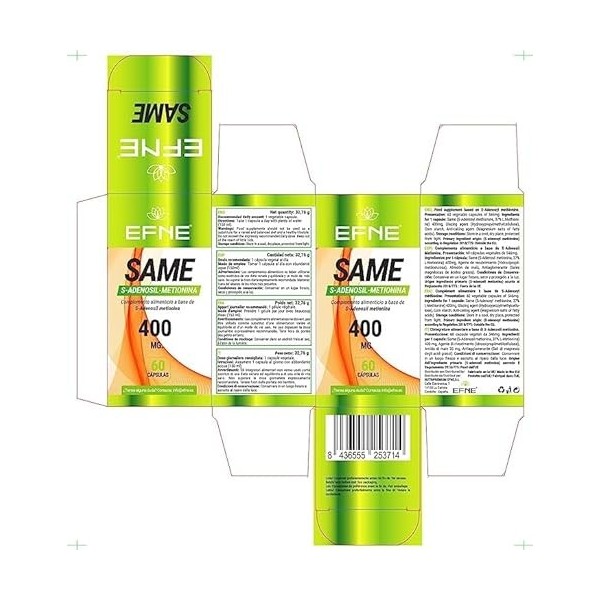 EFNE | SAME 400 mg | S-Adenosil Metionina | Haute dose | 60 capsules véganes | Réparation cellulaire + Amélioration de lhume