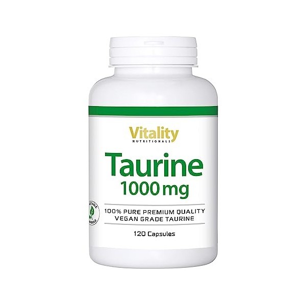 Taurine 1000 mg, 120 gélules pour 4 mois. Taurine Hautement dosée avec 1000 mg de taurine pure sans lactose, soja, gluten et 