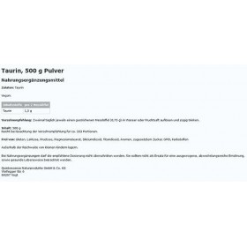 Taurine 500 g de poudre de quintessence | 100 % taurine pure | Sans additifs | Dosage facile | Végétalien | Participe à de no