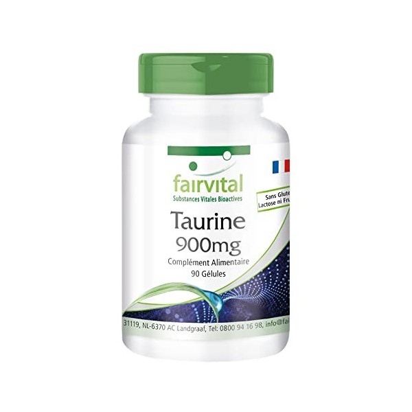 Fairvital | Taurine 900mg - Fortement dosé - VEGAN - 90 gélules - Qualité allemande