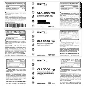 CLA Acide Linoléique Conjugué 3000 mg par dose | 180 capsules dhuile végétale de Carthame 100% naturelle | Pour perdre du po