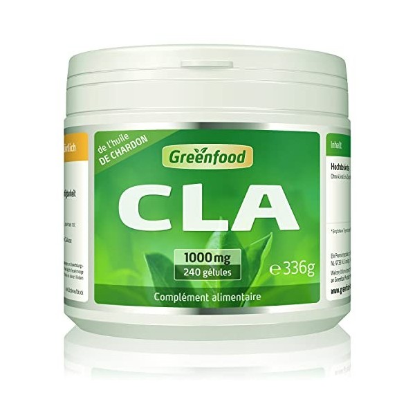Greenfood CLA, 1000 mg, 240 gélules - Sans additifs artificiels, Sans génie génétique