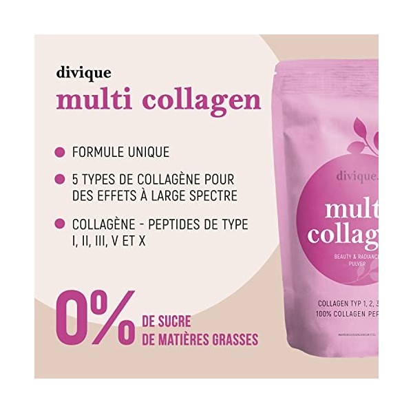 Divique poudre de collagène [500g] - premium multicollagène de type 1, 2, 3, 5, 10-100% peptides de collagène - 10 000 mg de 