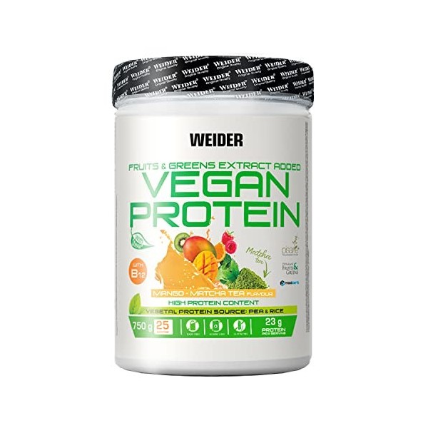 Weider Vegan Protein 750g Goût Vanille. Protéines 100% Vegetal 23g/dose, Pois Isolat Pisane & Riz. Avec Vitamine B12 & St