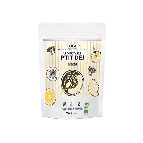 BIOFAIR NUTRITION - Protéine végétale bio Riz Cacao - 500g /20 doses - 20 gr protéine/dose - Ma dose de protéine Saine et Res...