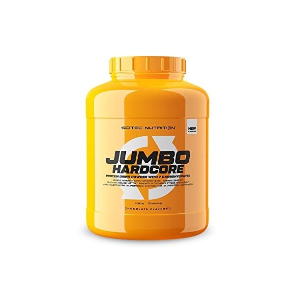 Scitec Nutrition Jumbo Hardcore, Boisson protéinée aromatisée avec glucides, 3060 g, Chocolat