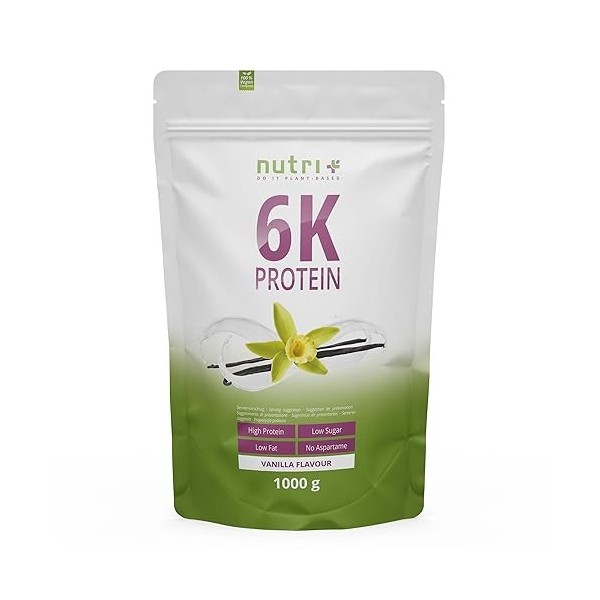 Nutri-Plus 6K Poudre de protéines végétaliennes - Vanille - sachet de 1 kg - avec 80% de protéines - fabriqué en Allemagne - 