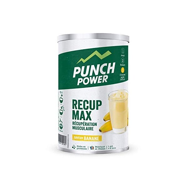 PUNCH POWER - Récup Max - Banane - 480 g - Récupération Musculaire - Extrait de Stévia - Protéines et Glucides - Magnésium - 