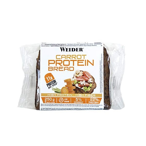 Weider Protein Bread – pain complet protéiné avec morceaux de carotte – à base de farine de sègle et mélange de graines lin,
