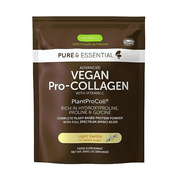 Poudre de collagène vegan, saveur naturelle de vanille, peptides de collagène à base de plantes, Source de protéines avec 21 