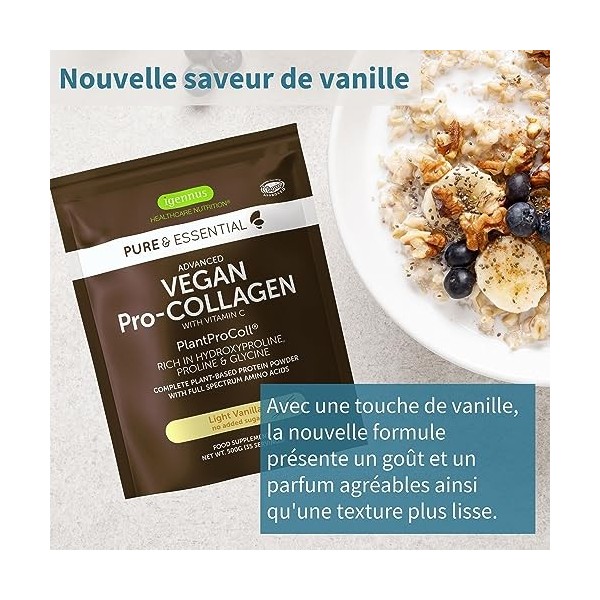 Poudre de collagène vegan, saveur naturelle de vanille, peptides de collagène à base de plantes, Source de protéines avec 21 