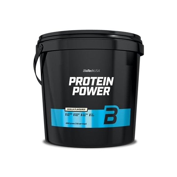 BioTechUSA Protein Power, Provenant de sources disolats de soja, de caséine et de lactosérum, sans lactose, sans gluten, san