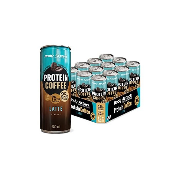 Body Attack Protein Coffee Lot de 12 bouteilles de café protéiné, 250 ml