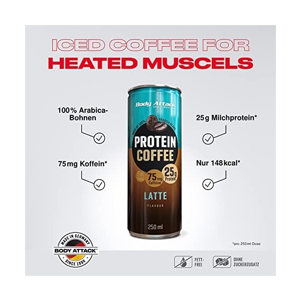 Body Attack Protein Coffee Lot de 12 bouteilles de café protéiné, 250 ml