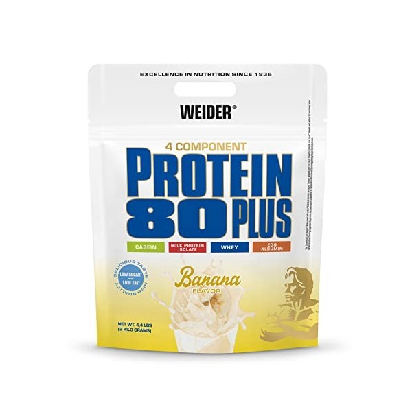 Weider Protein 80 Plus protéine en poudre, Chocolat, faible teneur en glucides, mélange de lactosérum de caséine multi-compos