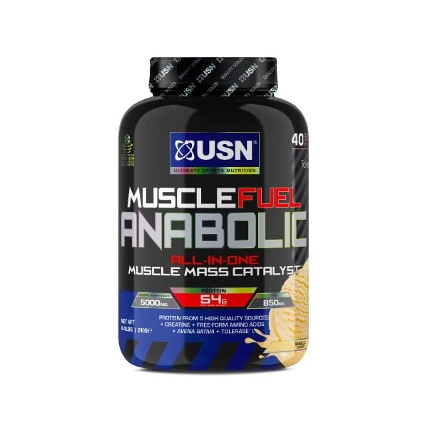 USN Muscle Fuel Anabolic Vanille Tout-en-un Shake de Protéines en Poudre 2kg : Poudre protéinée anabolique pour la prise de