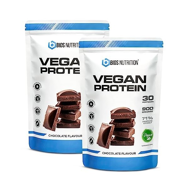 Vegan Protein CHOCOLAT 2x 900gr - Poudre de protéine végétalienne - Goût naturellement délicieux - Protéine végétale sans lac