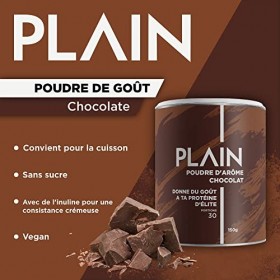 PLAIN POUDRE À SAVEUR | Chocolat | 30 portions | Sans sucre, savoureux et pur | Poudre de saveur naturelle et crémeuse pour l