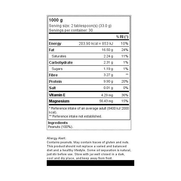 Prozis Beurre de Cacahuète 1 000 g Onctueux Texture Délicieuse - Source de Protéines Naturelles - Convient aux Régimes Végéta