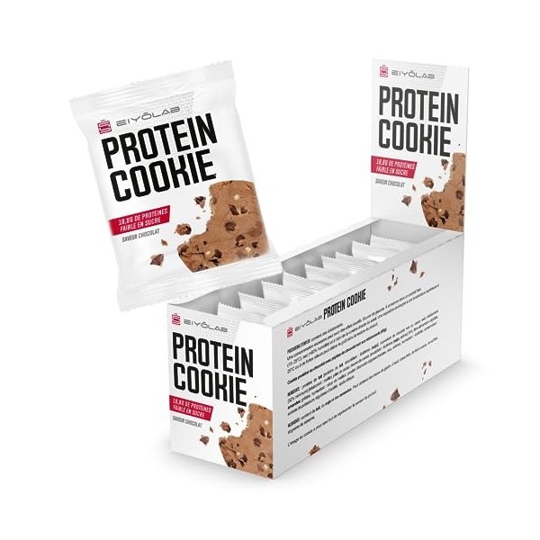 PROTEIN COOKIE | 12 Délicieux Cookies Protéinés Double Chocolat | 18 Grammes de Protéines par Cookie | Cookies de 60 Grammes 