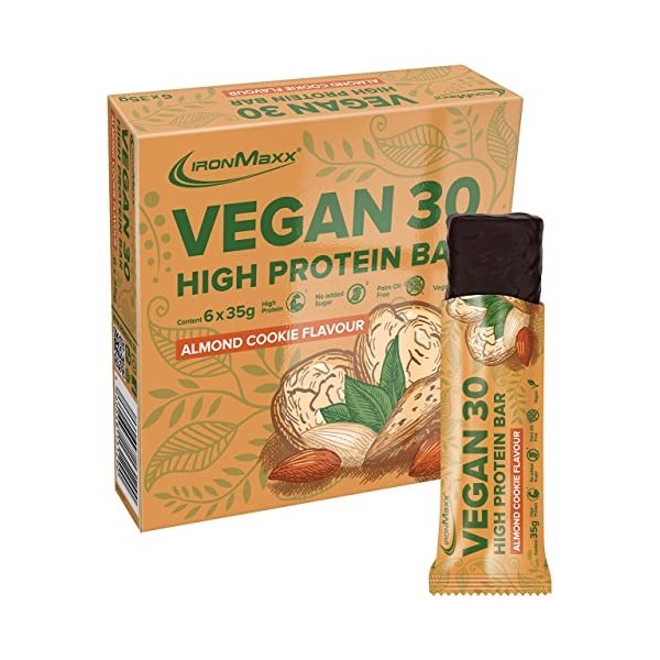 IronMaxx Vegan 30 Protein Bar Barre protéinée, saveur cookie amande, 6 x 35g