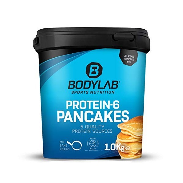 Bodylab24 Protein Pancake Mix Protein-6 Pancakes Banane-Chocolat 1kg, poudre pour crêpes avec presque 60% de protéines, poudr