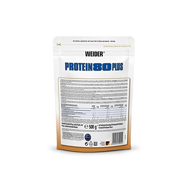 WEIDER Protein 80 Plus protéine en poudre, Noisette-Nougat, faible teneur en glucides, mélange de lactosérum de caséine multi