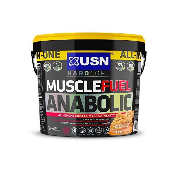 USN Muscle Fuel Anabolic - Protéines en Poudre pour Shaker Protéiné, Musculation, Saveur Popcorn Caramel, 4 kg, MUS048