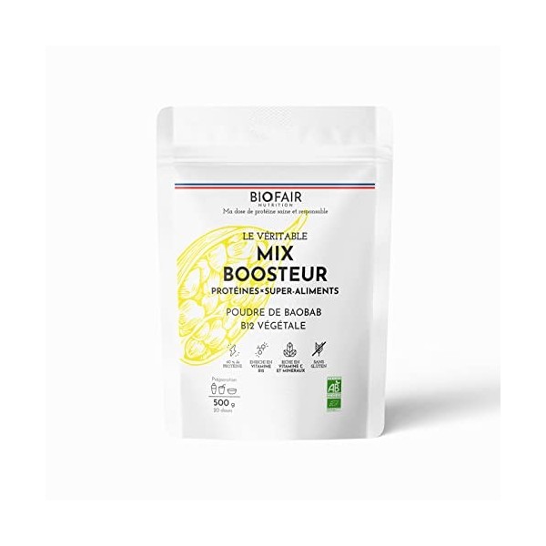 BIOFAIR NUTRITION - Mix protéine Boosteur - Riche vitamine C - 500g /20 doses - 16 g protéine/dose - Vitamine B12 - Ma dose d