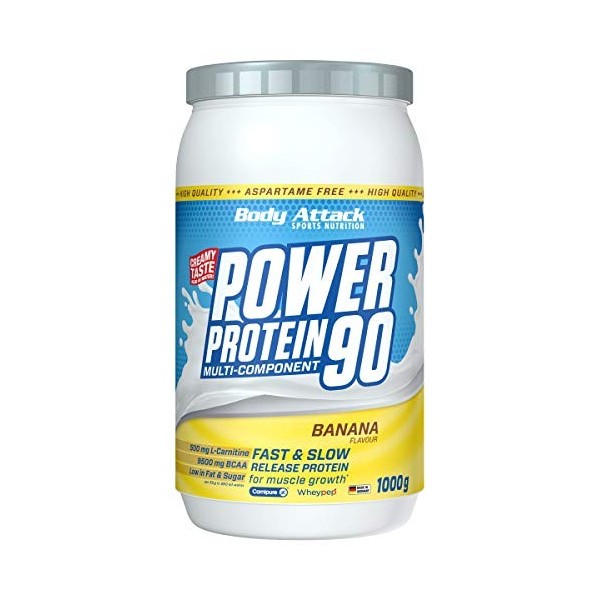 Body Attack Power Protein 90, 5K protein powder de whey protéine, L-Carnitine et BCAA pour la croissance musculaire et le fit