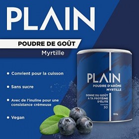 PLAIN POUDRE À SAVEUR |Myrtille | 30 portions | Sans sucre, savoureux et pur | Poudre de saveur naturelle et fraîche pour les