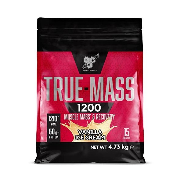 BSN True Mass 1200, protéines en poudre, gain de masse avec isolat de whey et glucides, gain de poids et de muscle et récupér
