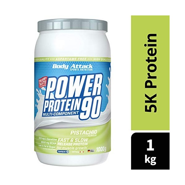 Body Attack Power Protein 90, 5K protein powder de whey protéine, L-Carnitine et BCAA pour la croissance musculaire et le fit