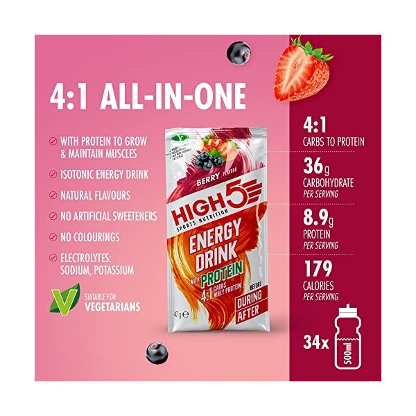 HIGH5 Energy Drink with Protein Berry, 12x47g