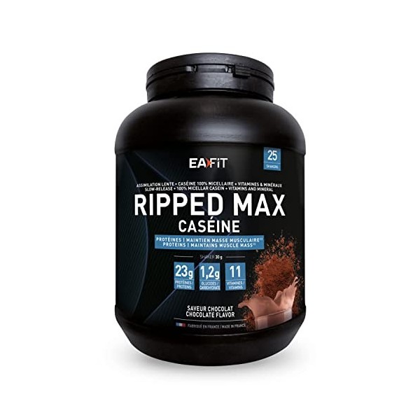 EAFIT Ripped Max Caséine - 750g - 3 Saveurs - Riche en Protéines - Faible en Sucres et Lipides - Croissance Musculaire - Casé