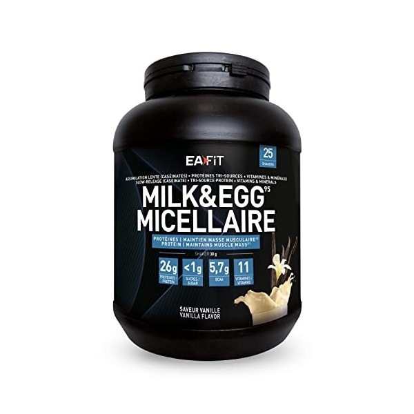 EAFIT Milk Egg 95 Micellaire 750g - Vanille - Proteine de Caseine - Protéine musculation - Maintien masse musculaire - Assimi