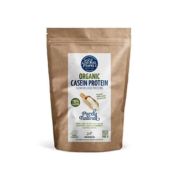 Organic Casein Protein - Naturel - 78% de Protéines - Protéine de Caséine Bio - Sans Additifs - 500g