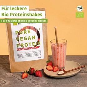 Poudre de protéine VEGAN BIO Fraise sans soja [dAllemagne] - 3K Protéines de riz, de chanvre & de pois "Pour la pâtisserie &