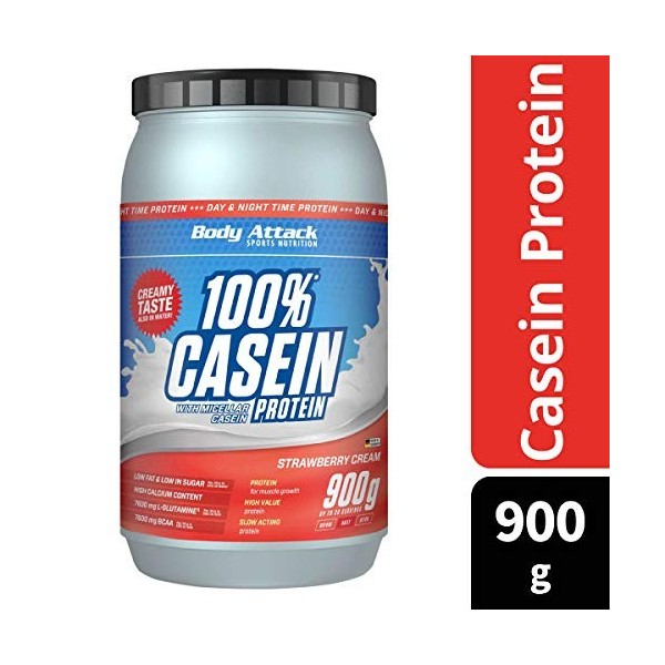 Body Attack 100% Caseine Proteine, Acides aminés-Proteines musculation, Low Carb - Prise de masse -Pour sportifs, athlètes et