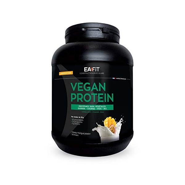 EAFIT VEGAN PROTEIN - 750g - 71% de Protéines - Faible en Sucres et Matières Grasses - Croissance Musculaire - 3g de BCAA - C