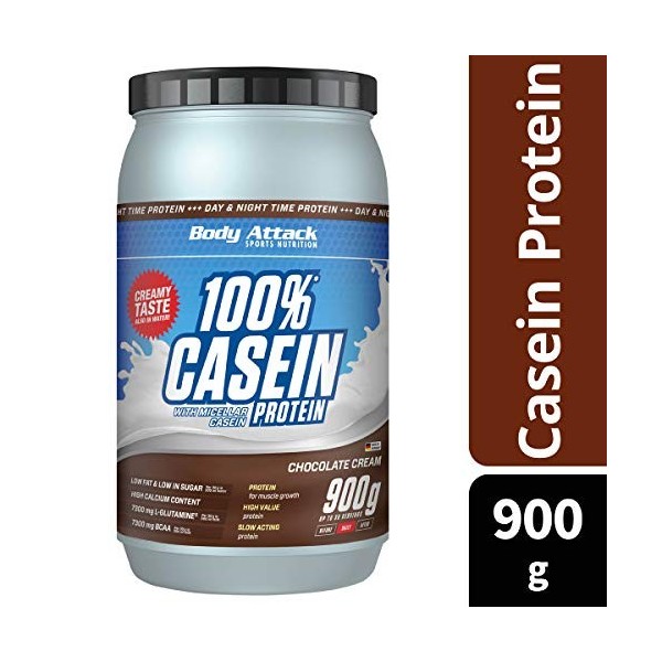 Body Attack 100% Caseine Proteine, Acides aminés-Proteines musculation, Low Carb - Prise de masse -Pour sportifs, athlètes et